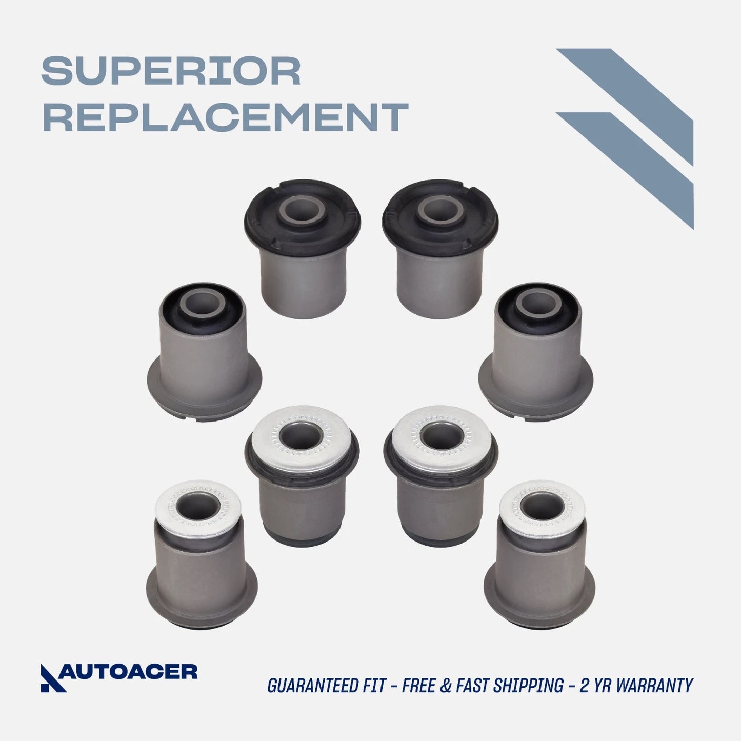Complete Front Upper & Lower Control Arm Bushing Kit 8-Pcs, Fits Toyota Tacoma 1995-2004 4WD, Tacoma PreRunner 1998-2004 2WD, Hilux / 4Runner 1995-2002, Land Cruiser Prado 1996-2002