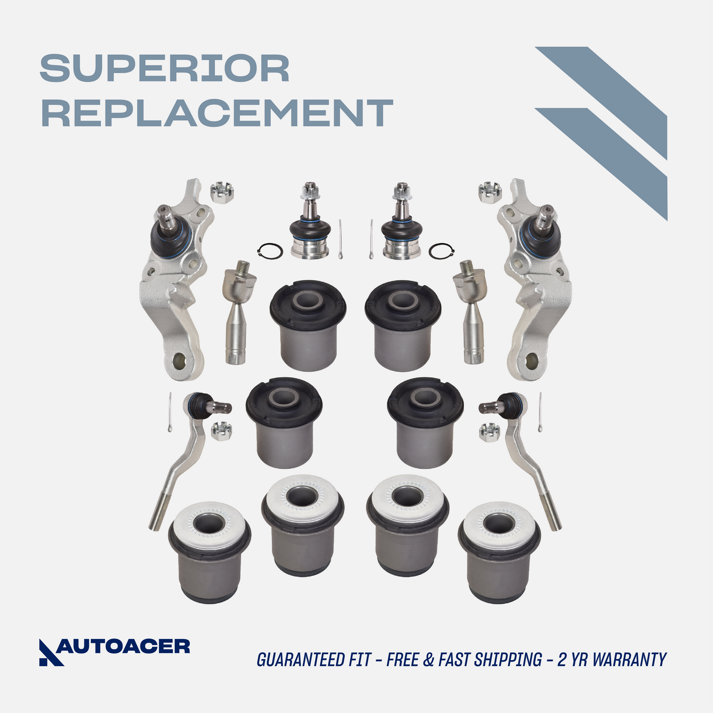 Front Suspension Kit 16 Pcs - Front Upper & Lower Control Arm Bushings, Ball Joints & Tie Rods for Toyota Tacoma 1995-2004 4WD, Pre-Runner 1998-2004 2WD Models