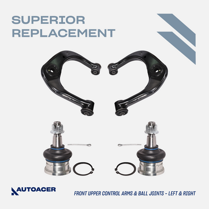 Front Suspension Kit 10 Piece - Front Upper Control Arms, Ball Joints & Bushings for Toyota Tacoma 1995-2004 4WD Models & Pre-Runner 2WD 1998-2004