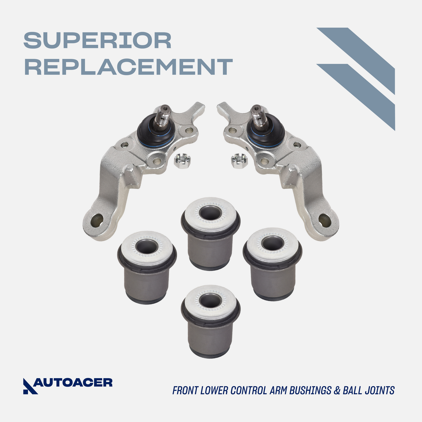 Front Suspension Kit 10 Piece - Front Upper Control Arms, Ball Joints & Bushings for Toyota Tacoma 1995-2004 4WD Models & Pre-Runner 2WD 1998-2004
