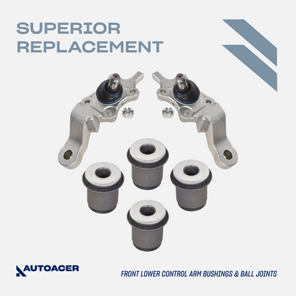 Front Suspension Kit 10 Piece - Front Upper Control Arms, Ball Joints & Bushings for Toyota Tacoma 1995-2004 4WD Models & Pre-Runner 2WD 1998-2004