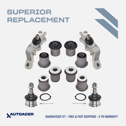 Front Suspension Kit 12 Piece - Front Upper, Lower Control Arm Bushings & Ball Joint Kit for Toyota Tacoma 1995-2004 4WD, Pre-Runner 1998-2004 2WD Models