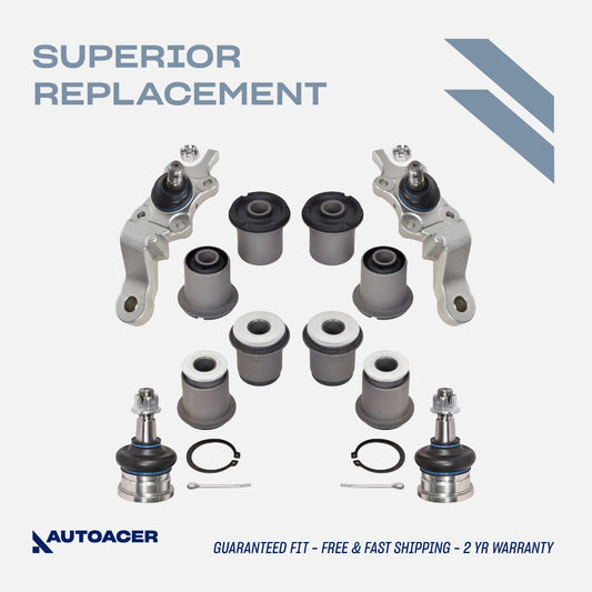 Front Suspension Kit 12 Piece - Front Upper, Lower Control Arm Bushings & Ball Joint Kit for Toyota Tacoma 1995-2004 4WD, Pre-Runner 1998-2004 2WD Models