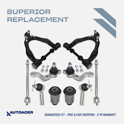AUTOACER - Front Upper Control Arms, Lower Bushings, Ball Joints & Inner + Outer Tie Rods 10 Piece for Toyota Tacoma