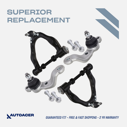 Front Suspension Kit 4 Piece- Front Upper Control Arms & Lower Ball Joints for Toyota Tacoma S-Runner 2001-2004, Tacoma Base 2001-2004, DLX 2001-2003 RWD / 2WD Models