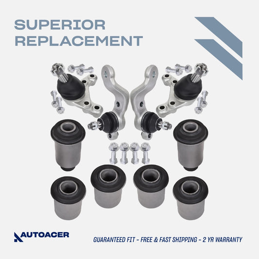 Front Suspension Kit 10 Pcs - Front Upper, Lower Control Arm Bushings & Ball Joint Kit for Toyota Tacoma S-Runner 2001-2004 RWD / 2WD, Tacoma Base 2001-2004 RWD / 2WD, DLX 2001-2003