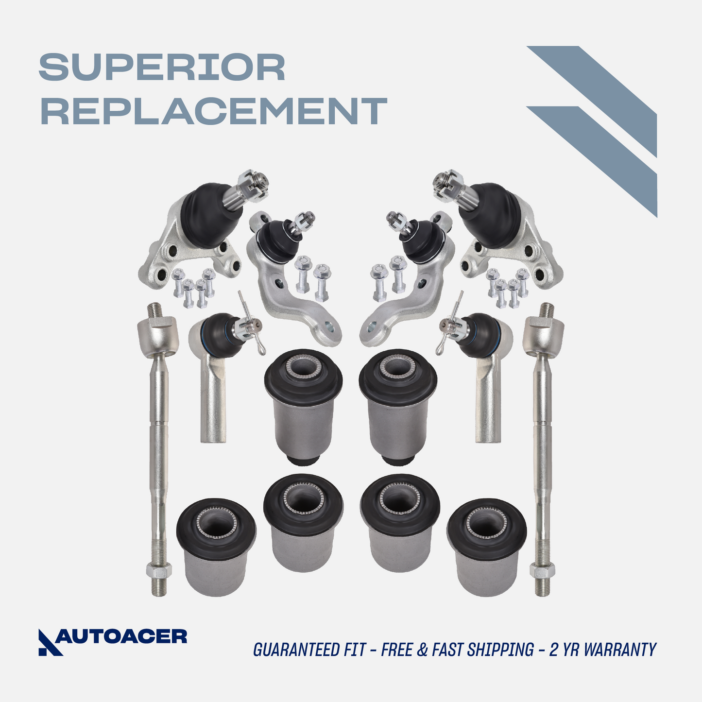 Front End Suspension Kit 14 Piece - Front Upper, Lower Control Arm Bushings, Ball Joints & Tie Rod Assembly for Toyota Tacoma S-Runner, Base, DLX RWD / 2WD Models
