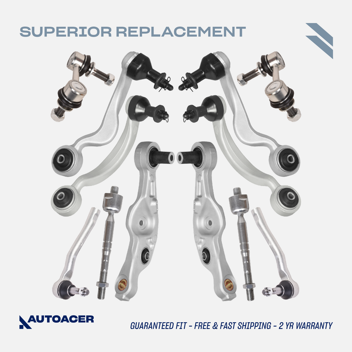 AUTOACER - Front Upper & Lower Control Arms, Sway / Stabilizer Bar Links & Inner Outer Tie Rod Kit 12 Pc for LS460, LS460L, LS600h RWD Models Only