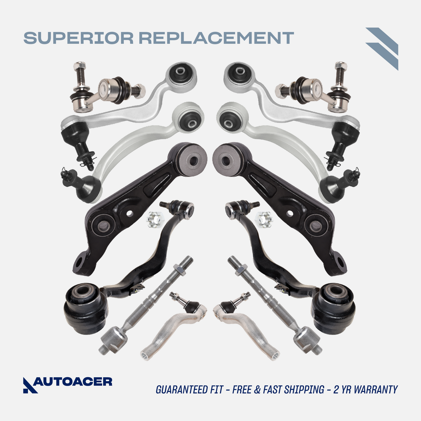 AUTOACER - Front Upper & Lower Control Arms, Sway/Stabilizer Bar Links & Inner Outer Tie Rod Kit 14 Piece for Lexus LS460 / LS460L, LS600h AWD Models