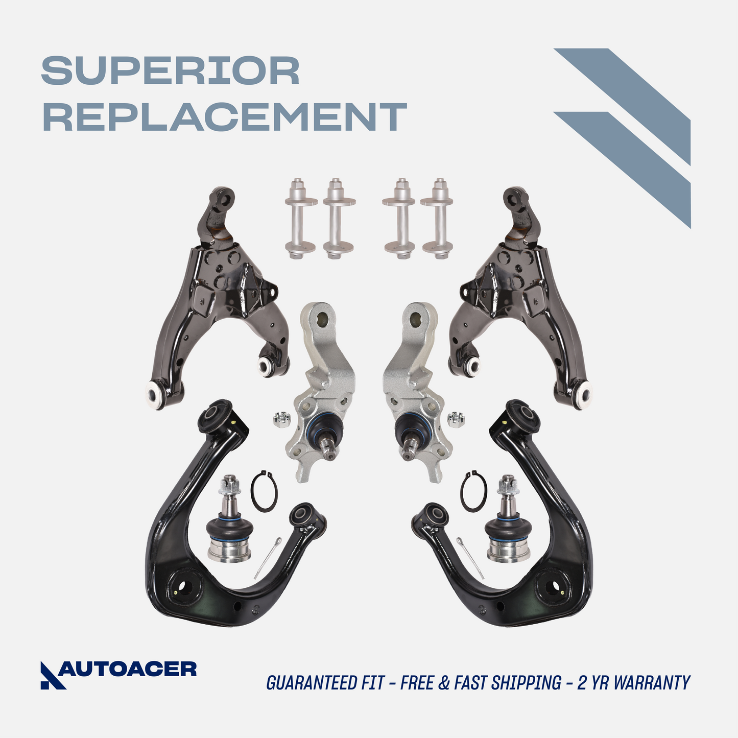 Suspension Kit 12 Piece - Front Upper & Lower Control Arms, Ball Joints & Camber Bolt Kit for Toyota Tacoma 4WD 1995-2004, Pre-Runner 2WD 1998-2004
