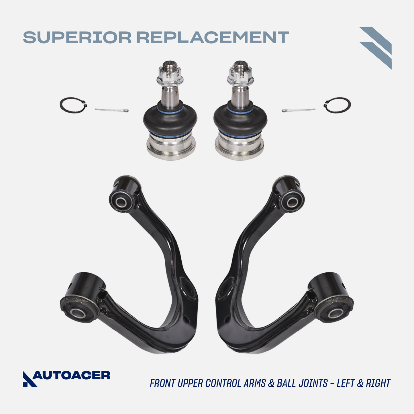 Front Suspension Kit 14 Pcs - Front Upper, Lower Control Arms with Bushings, Ball Joints, Inner Outer Tie Rods & Camber Bolt Toyota Tacoma 4WD 1995-2004, Pre-Runner 2WD 1998-2004