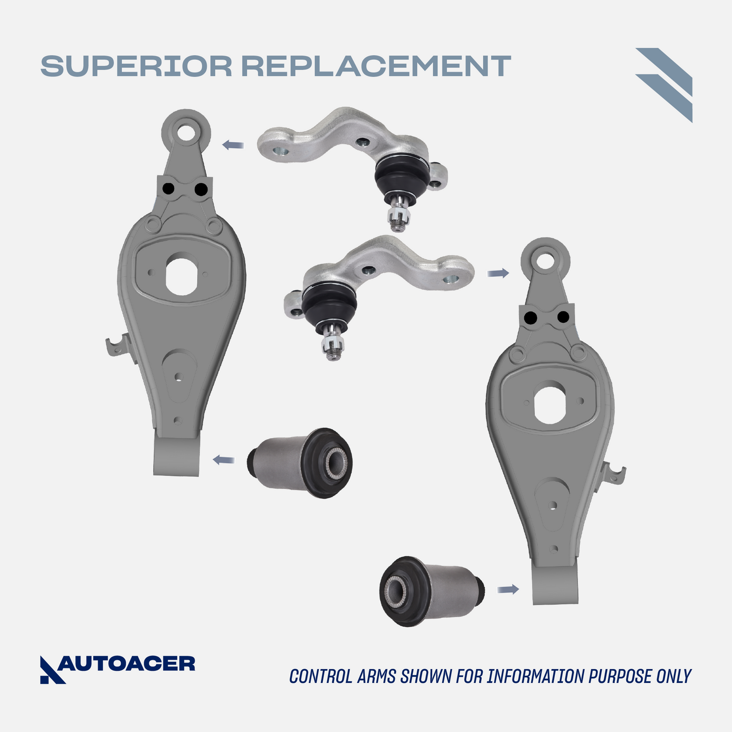AUTOACER Front Suspension Kit 16p - Control Arms, Ball Joints, Bushings, Tie Rods, Stabilizer Bar Links & Camber Bolt Kit for TACOMAS-RUNNER, BASE, DLX (RWD / 2WD Models)