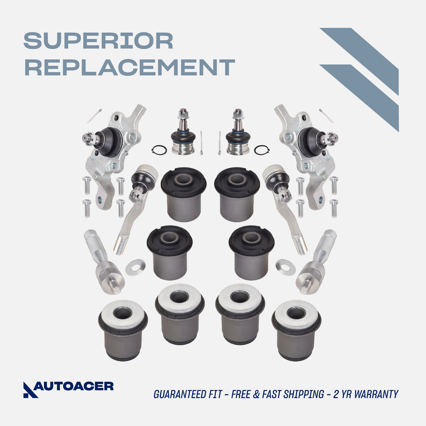 AUTOACER - 16p Front Upper Lower Control Arm Bushings, Ball Joints & Tie Rod Assembly for 4RUNNER / HILUX SURF 1995 - 2002, LAND CRUISER 90  1996 - 2002