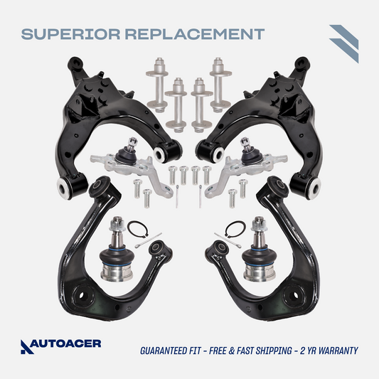 AUTOACER - 10p Front Upper Lower Control Arms, Ball Joints & Camber Bolts For Toyota 4Runner / Hilux Surf (2WD / 4WD) 1995-2002, Land Cruiser Prado (4WD) 1996-2002 