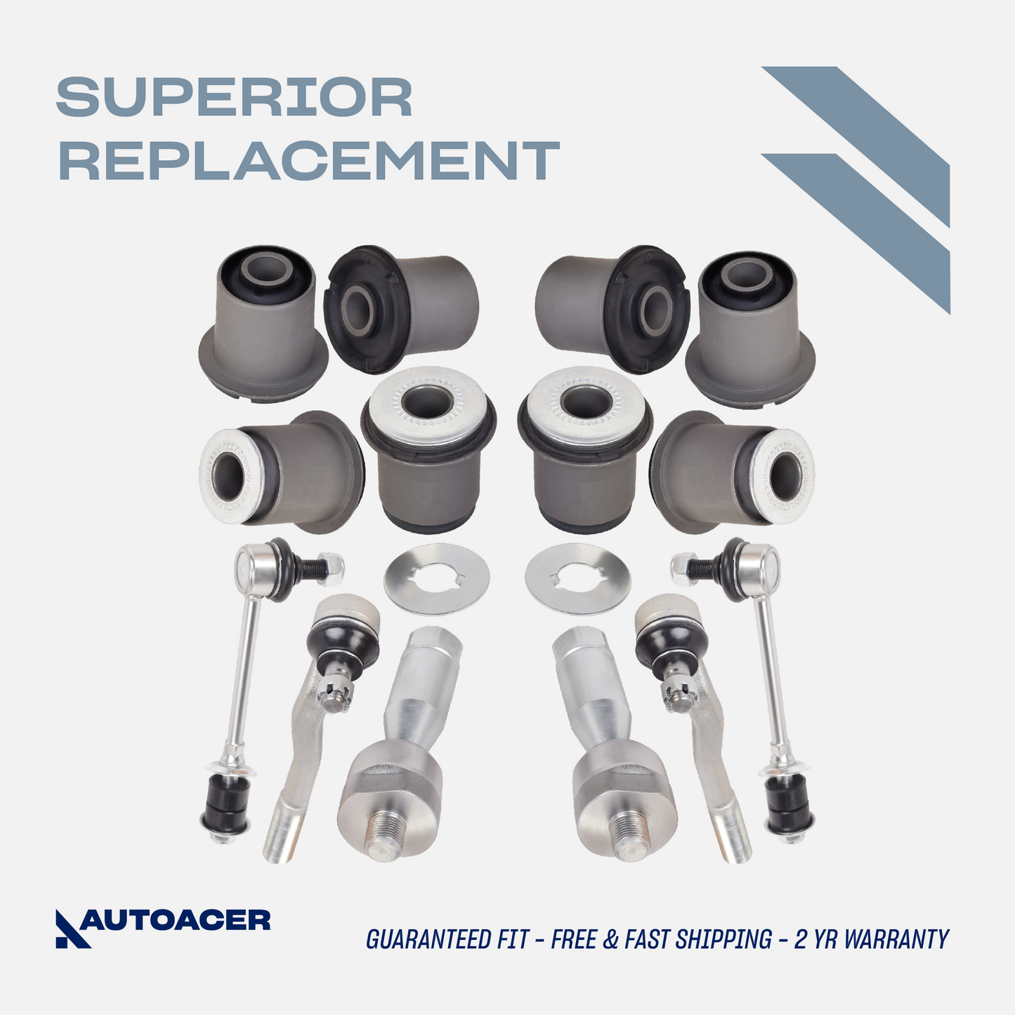 AUTOACER - Front Upper, Lower Control Arm Bushings, Stabilizer Links & Inner + Outer Tie Rod Kit 14 Piece for Toyota 4Runner / Hilux Surf, Land Cruiser