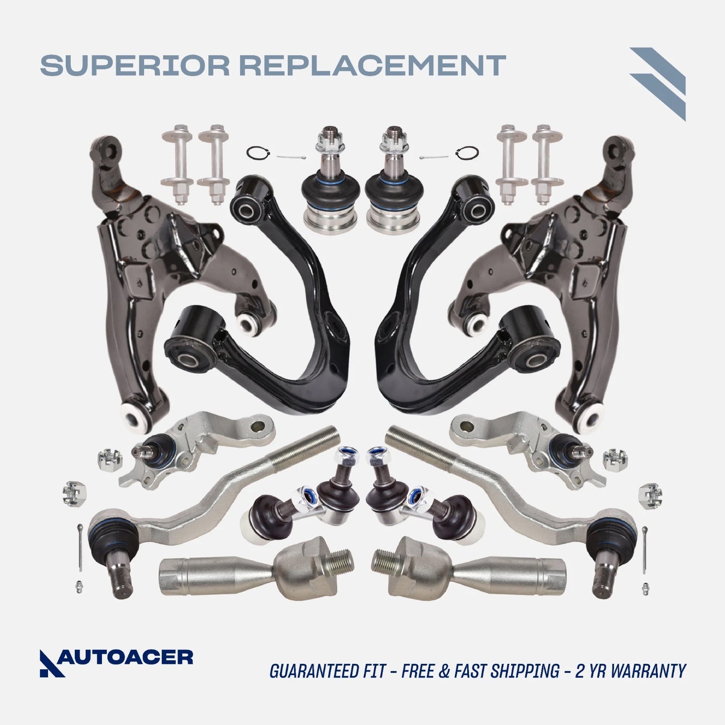 AUTOACER - 16 piece Front Suspension Control Arms Ball Joints Tie Rod Links For Toyota