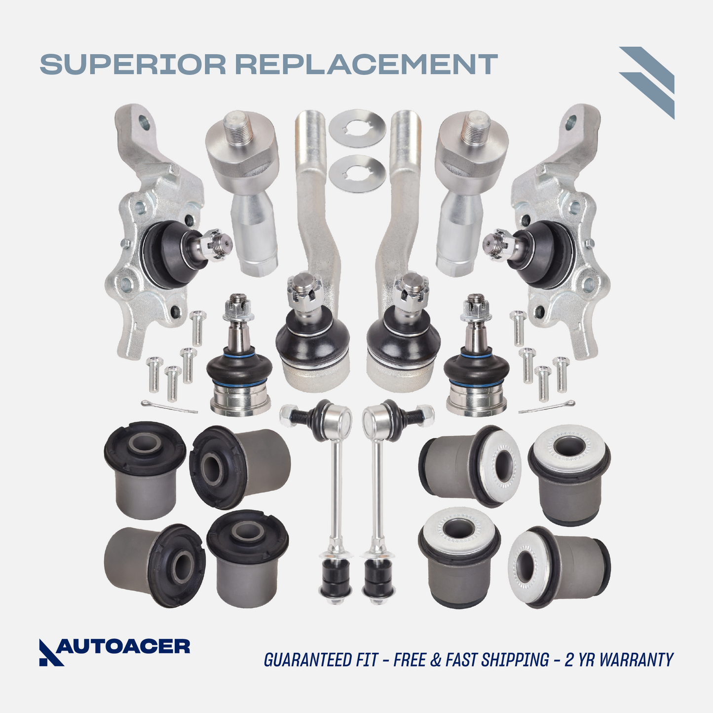 AUTOACER Suspension Kit 18p - Front Upper Lower Control Arm Bushings, Ball Joints, Tie Rod Assembly, Stabilizer Bar Links for TOYOTA Hilux Surf 1995 - 2002, Land Cruiser Prado 1996 - 2002