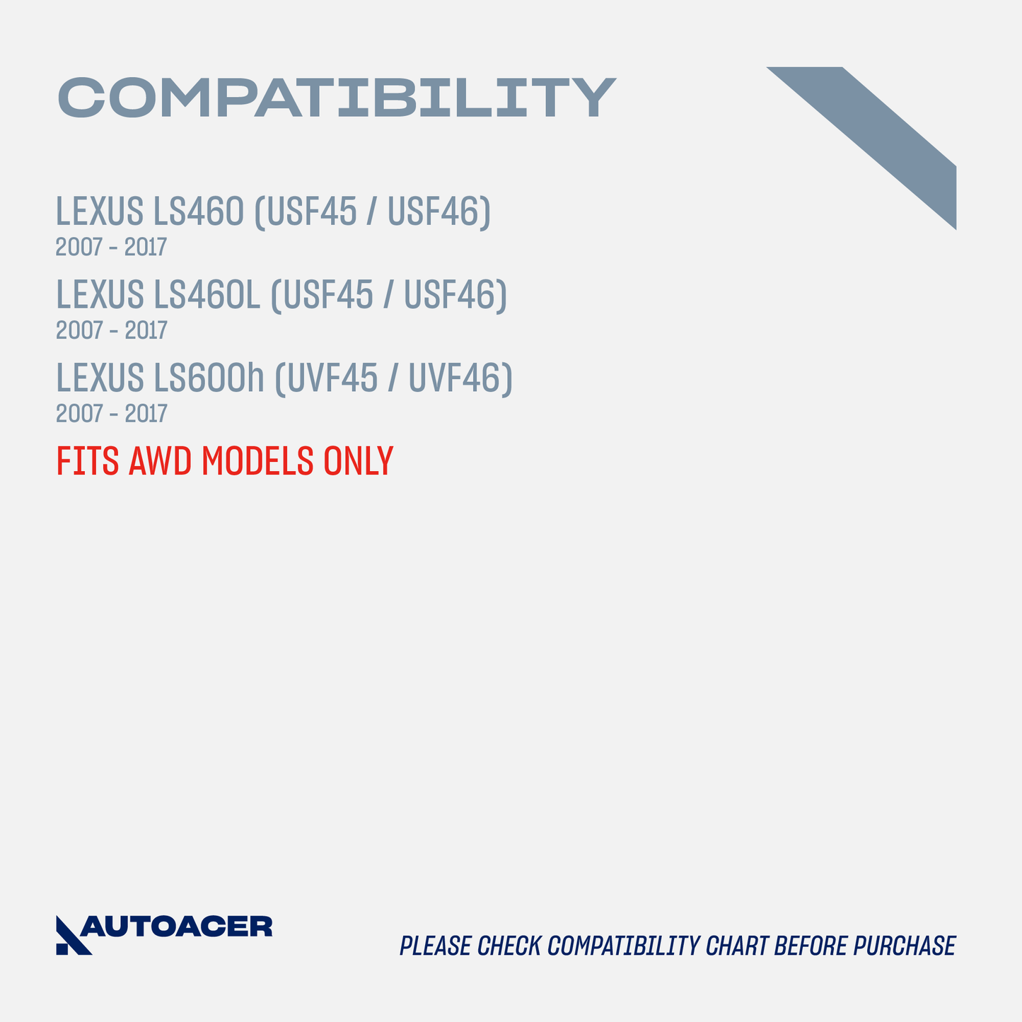AUTOACER - Front Upper, Lower Forward, Rearward Control Arms & Bushing Kit 8 Pcs for LEXUS LS460 / LS460L 2007 - 2017, LS600h 2007 - 2017, AWD Models