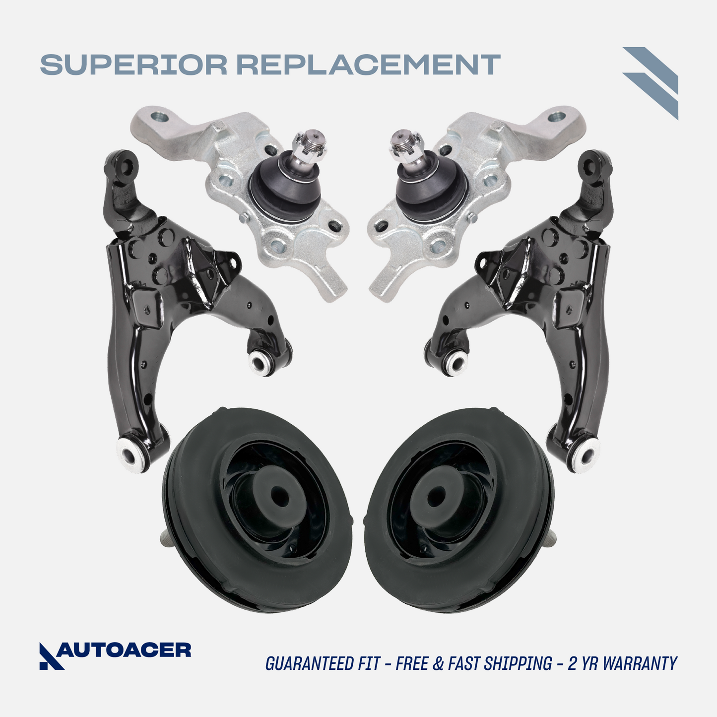 AUTOACER - 6p Front Lower Control Arms with Bushings Pre-Fitted, Ball Joints & Strut Mounts For Toyota 4Runner, Hilux, Surf, Land Cruiser Prado 1995 - 2002