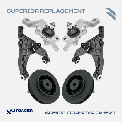 AUTOACER - 6p Front Lower Control Arms with Bushings Pre-Fitted, Ball Joints & Strut Mounts For Toyota 4Runner, Hilux, Surf, Land Cruiser Prado 1995 - 2002