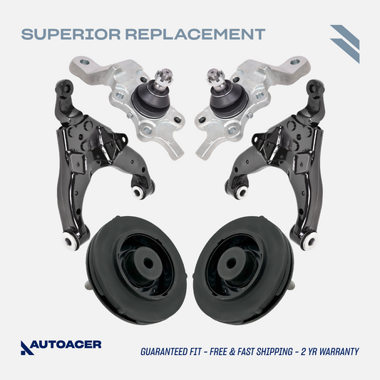 AUTOACER - 6p Front Lower Control Arms with Bushings Pre-Fitted, Ball Joints & Strut Mounts For Toyota 4Runner, Hilux, Surf, Land Cruiser Prado 1995 - 2002
