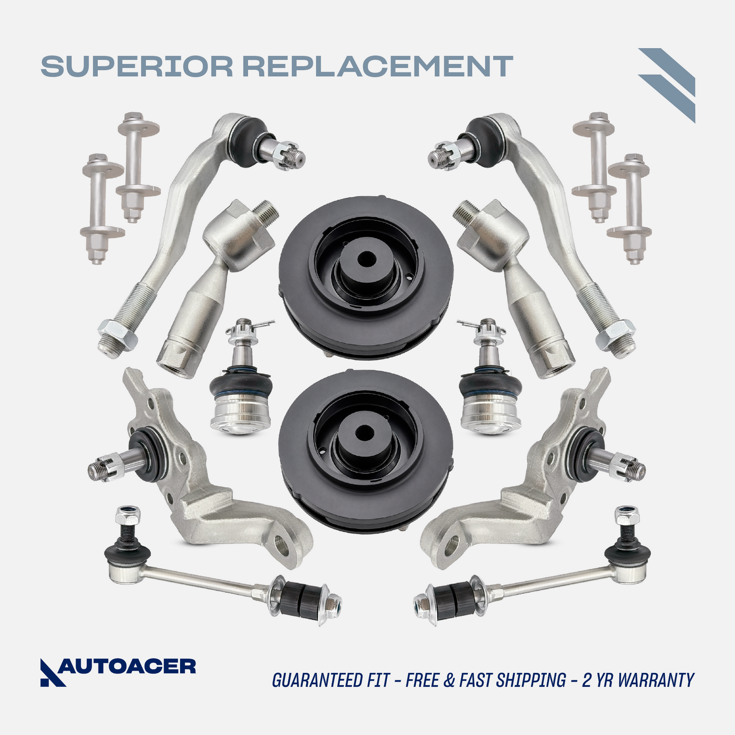 AUTOACER - 14p Front Upper Lower Control Arm Ball Joints, Strut Mounts, Inner & Outer Tie Rods, Sway Bar Links & Camber Bolt Kit For TOYOTA 4RUNNER, HILUX / SURF, LAND CRUISER PRADO
