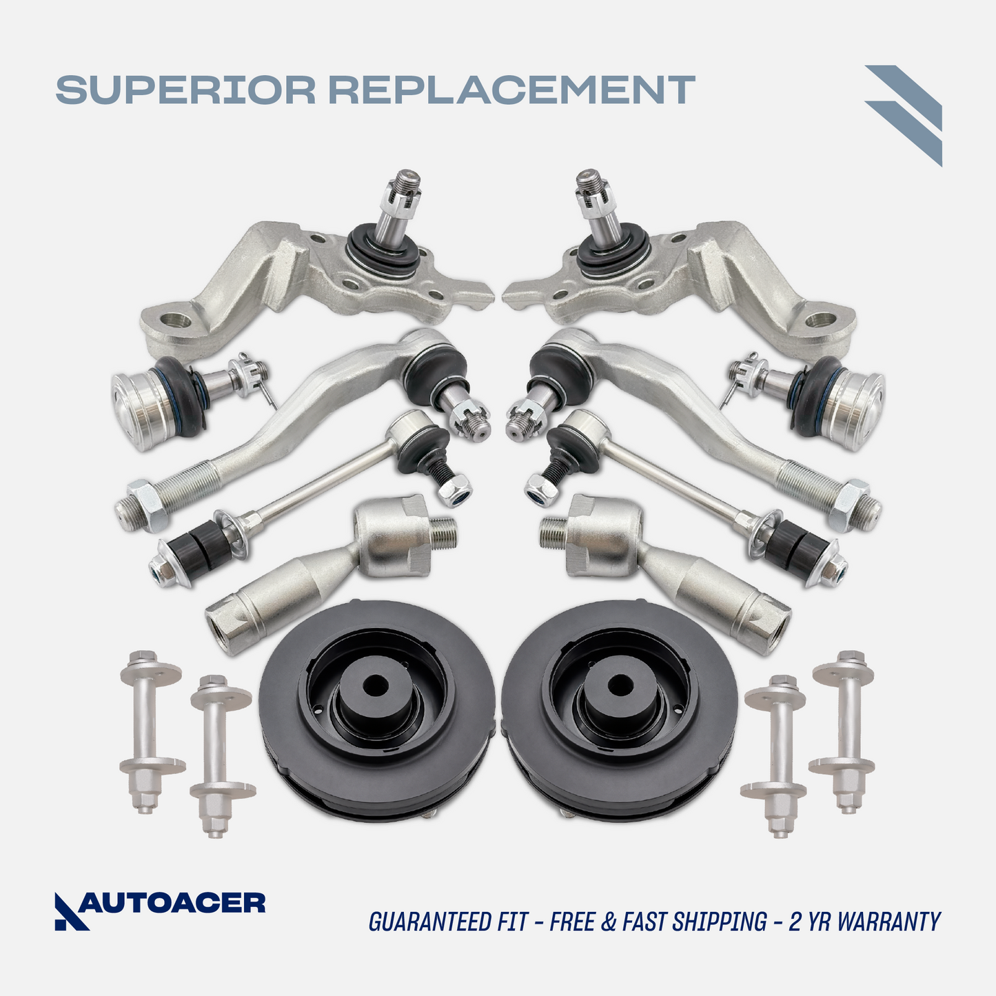 AUTOACER - 14p Front Upper Lower Control Arm Ball Joints, Strut Mounts, Inner & Outer Tie Rods, Sway Bar Links & Camber Bolt Kit For TOYOTA 4RUNNER, HILUX / SURF, LAND CRUISER PRADO