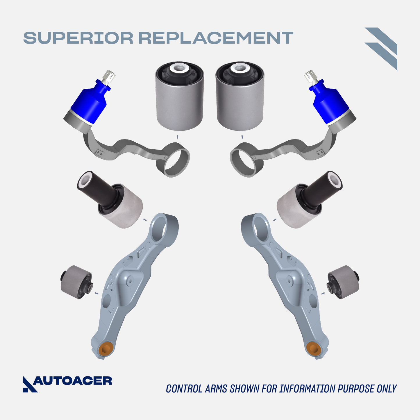 AUTOACER - 10p Front Upper & Lower Control Arm Bushing Kit for LEXUS LS460 / LS460L 2007 - 2017, LS600h 2009 - 2016 (RWD Models)