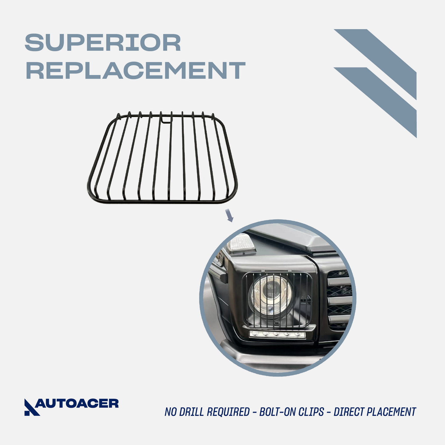 AUTOACER - 2p HD Front Headlight Guard Grills For Mercedes G-Class W463 1990-2018