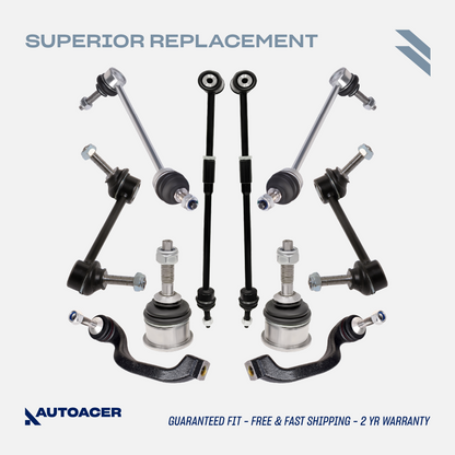 AUTOACER - 10p Front & Rear Tie Rods, Sway / Stabilizer Bar Links & Front Lower Control Arm Ball Joints 14mm For Lincoln LS 2000 - 2002, Ford Thunderbird 2002 - 2003 