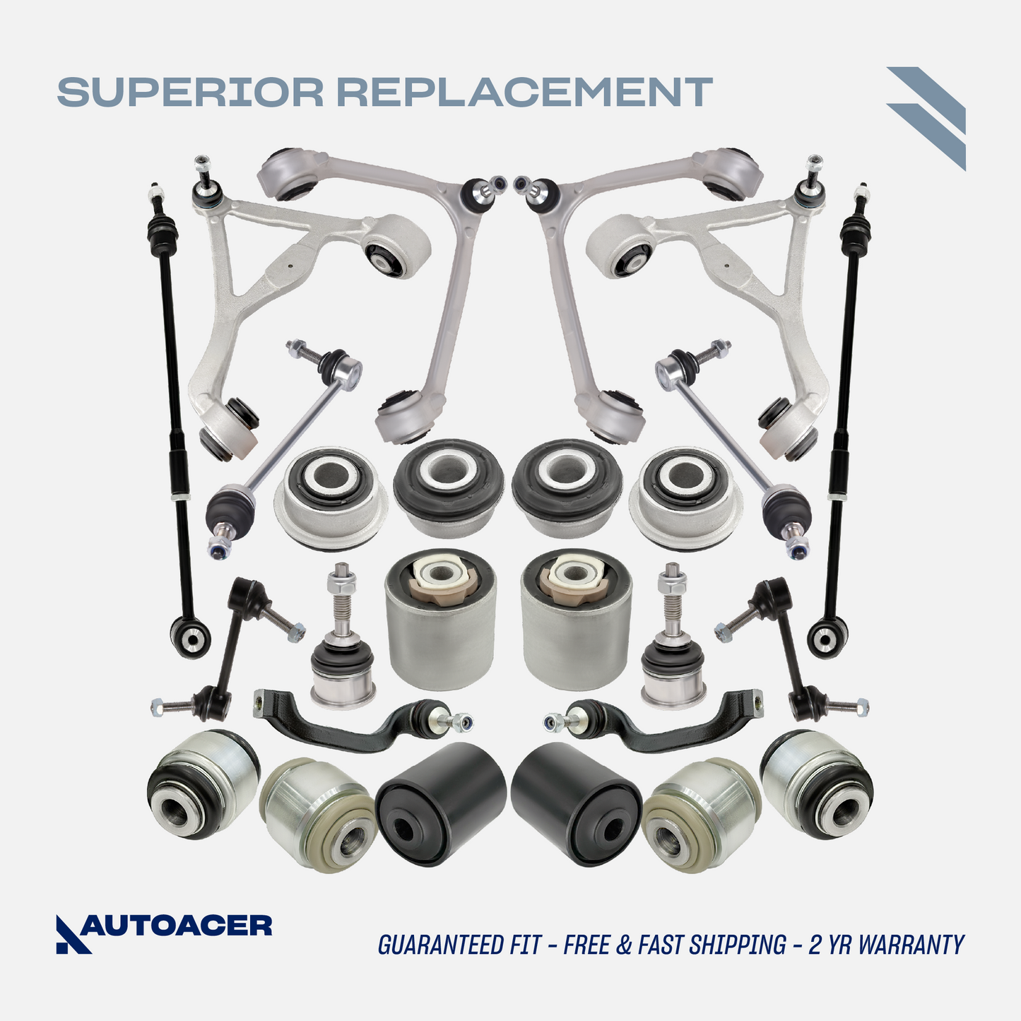 AUTOACER Front & Rear Suspension Kit 24p - Upper Control Arms, Lower Bushings, Knuckle Ball Joints 16mm, Sway Bar Links & Tie Rods For LINCOLN / FORD