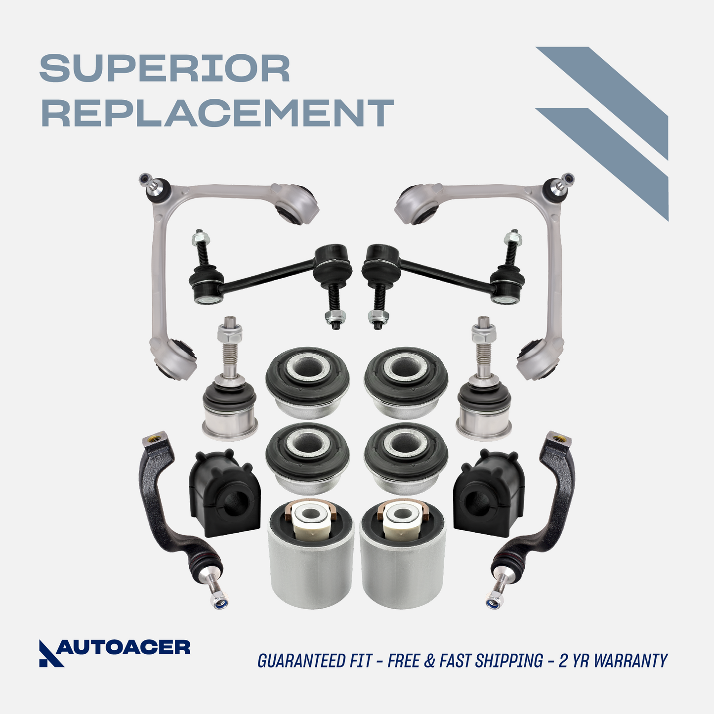 AUTOACER - 14p Front Upper Control Arms, Lower Bushings, Ball Joints 14mm, Stabilizer Bar Bushings & Tie Rod Ends for LINCOLN LS 2000-2002, FORD THUNDERBIRD  2002-2003