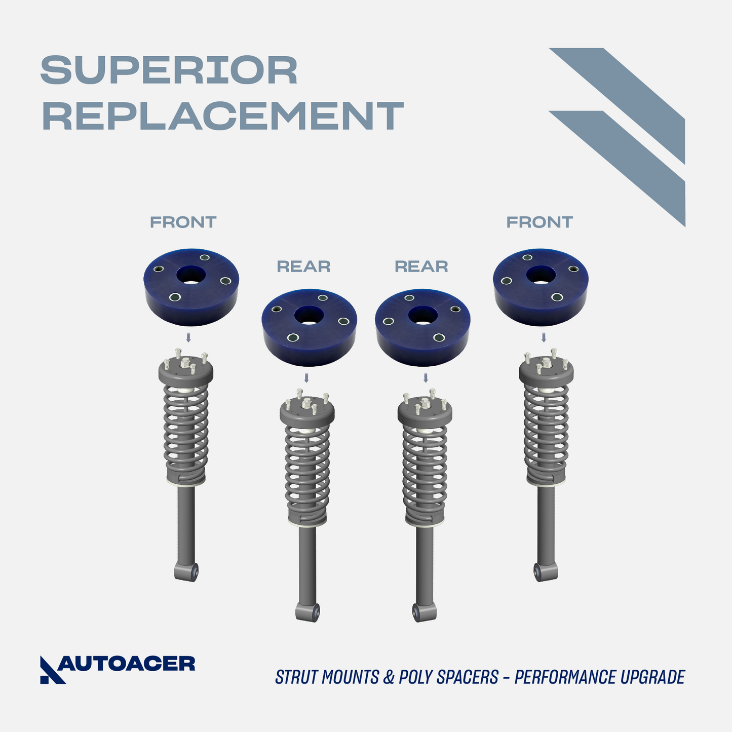 AUTOACER - 8p Front Rear Strut Mounts + 30mm Poly Spacer Lift Kit For Ford Thunderbird 2002 - 2005, Lincoln LS 2000 - 2006