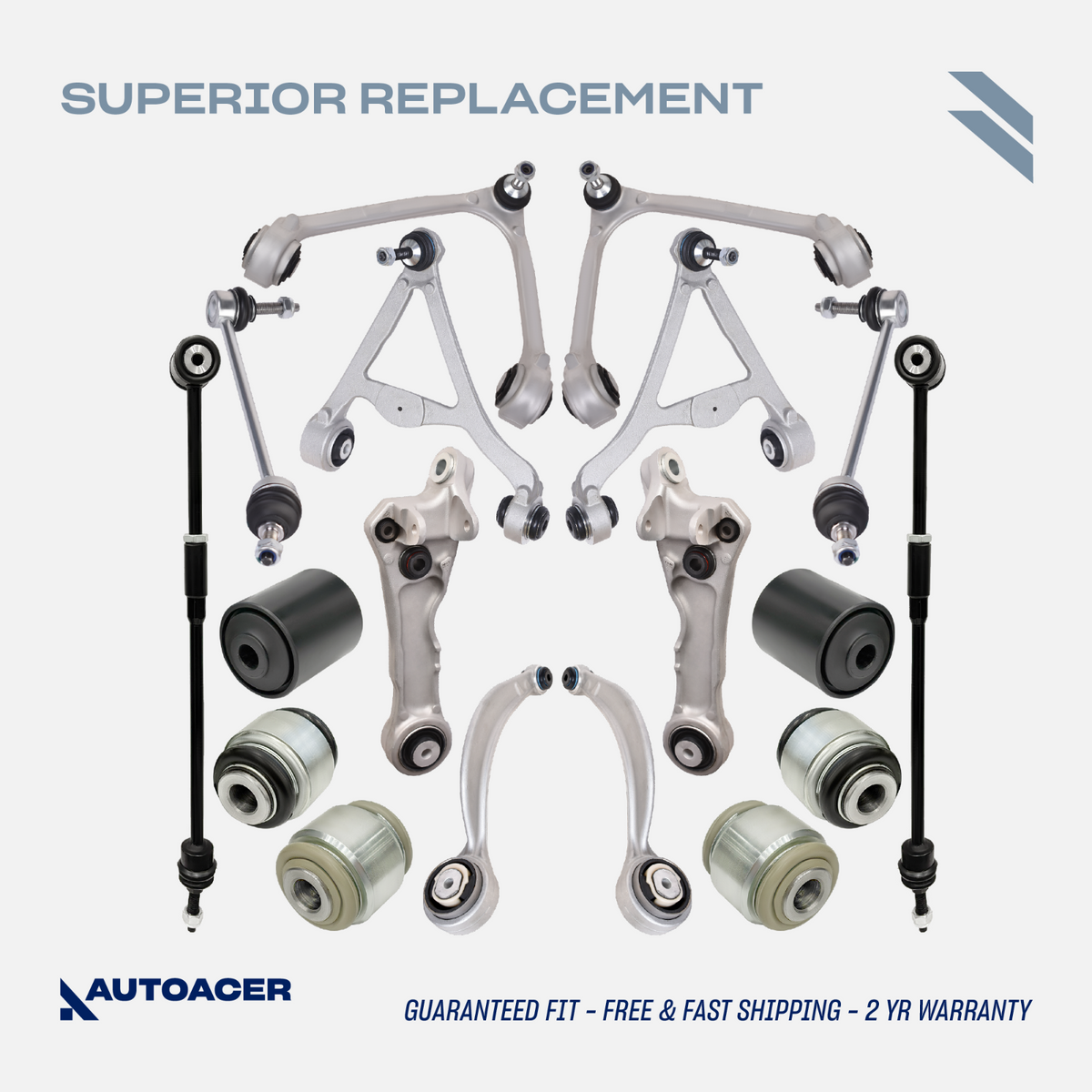 AUTOACER - 18p Front Rear Control Arms, Bushings, Links & Tie Rods for Jaguar XJ