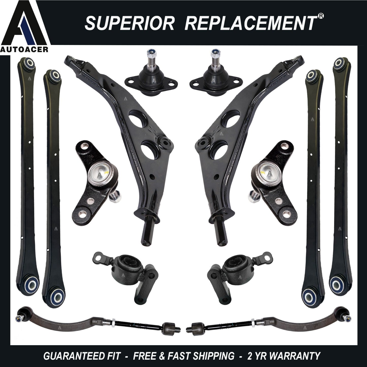 Front & Rear Control Arms, Bushings, Ball Joints & Tie Rods Kit 14 pcs For MINI