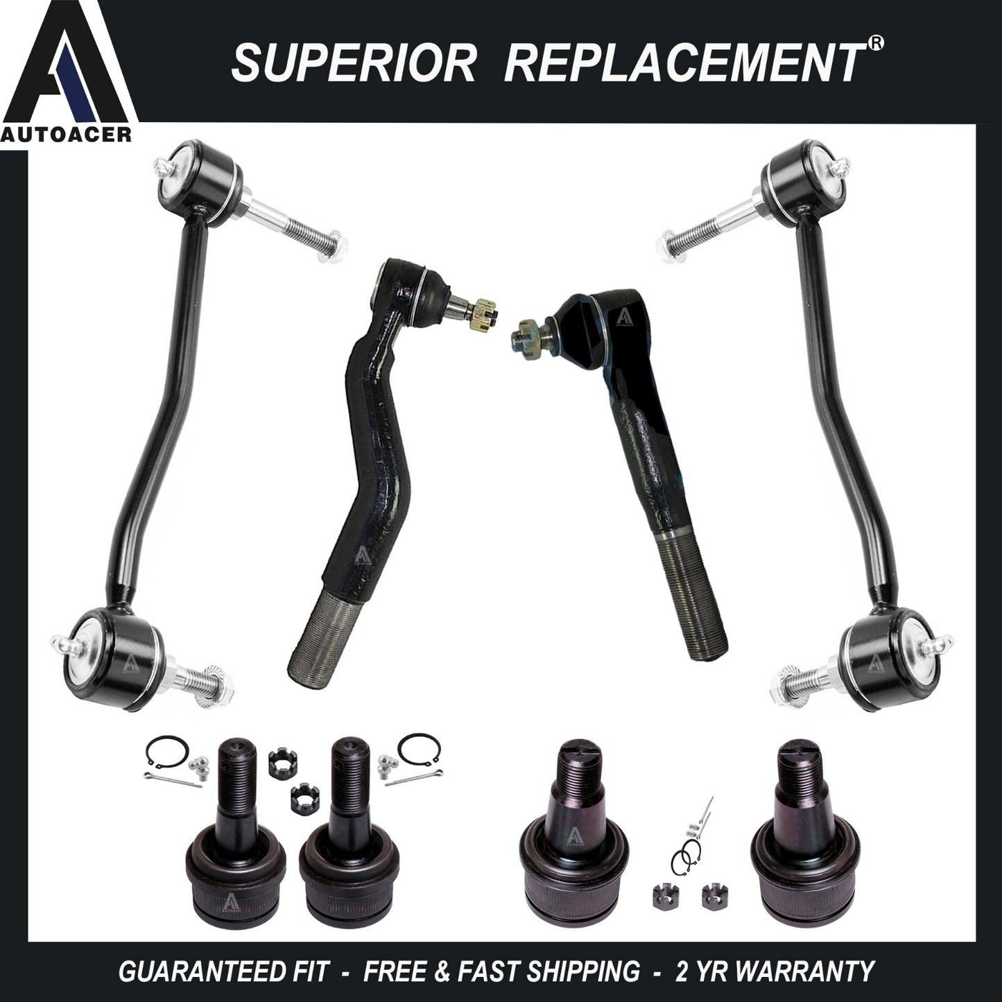 Front Lower Upper Ball Joints, Links, Rods 8pc for Ford F250 F350 Super Duty 4x4