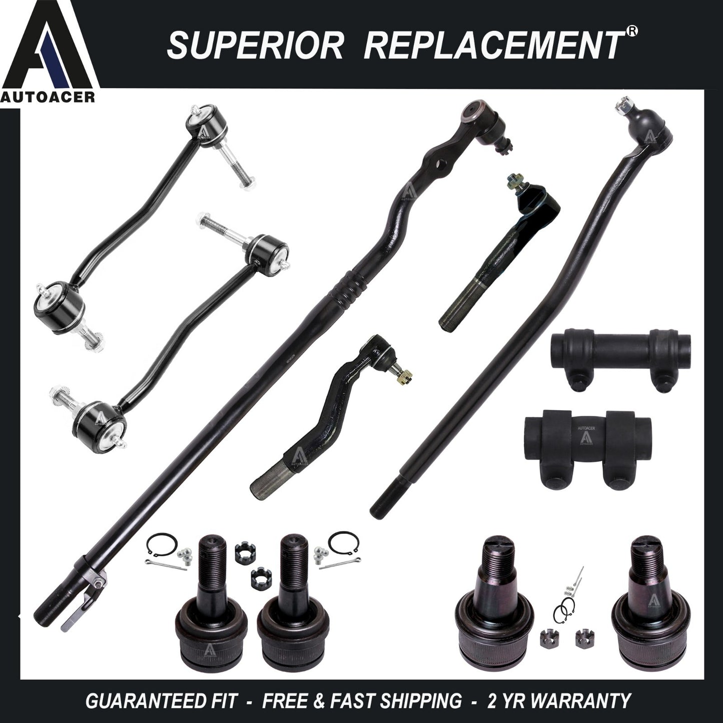 Front Drag Link Ball Joints Sway Bar End Links Tie Rods 12p for Ford F-250 F-350