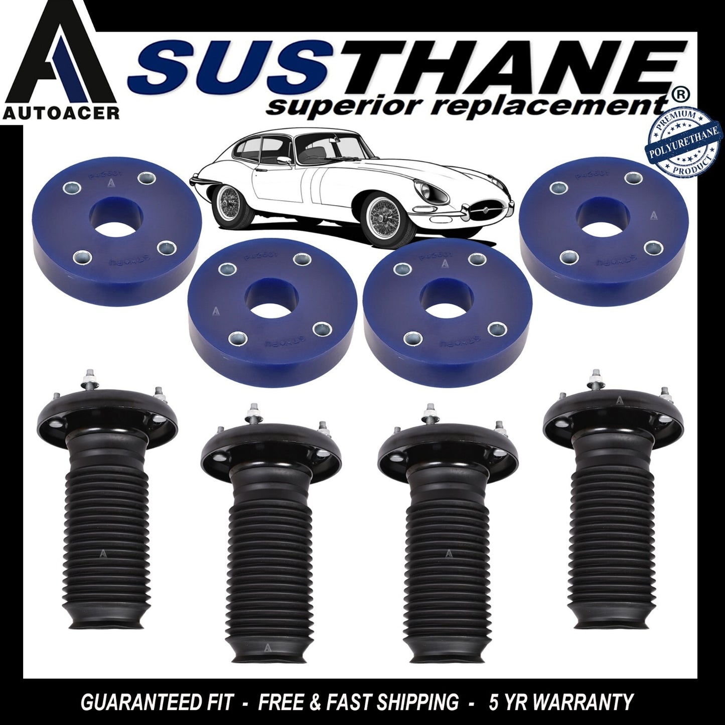 AUTOACER - 8p Front & Rear Poly Spacers 30mm + Strut Mount Assembly for JAGUAR S