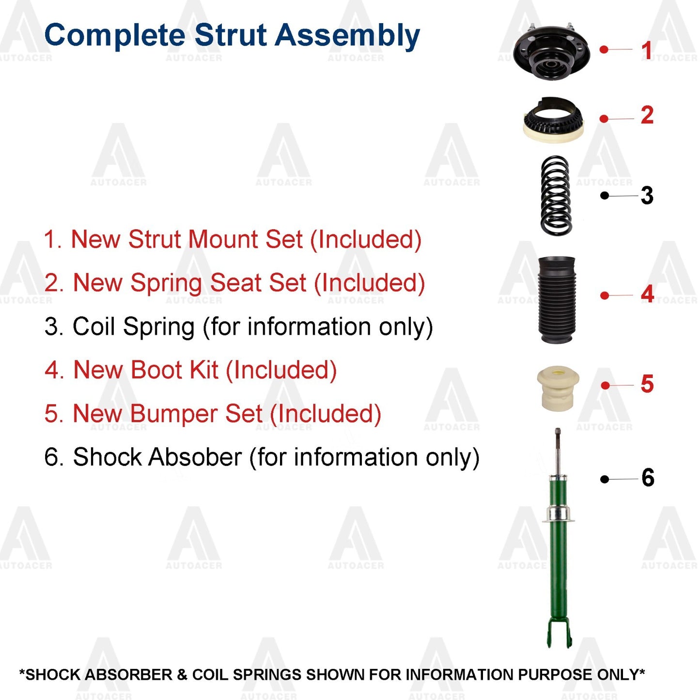 AUTOACER - 8p Front & Rear Poly Spacers 30mm + Strut Mount Assembly for JAGUAR S
