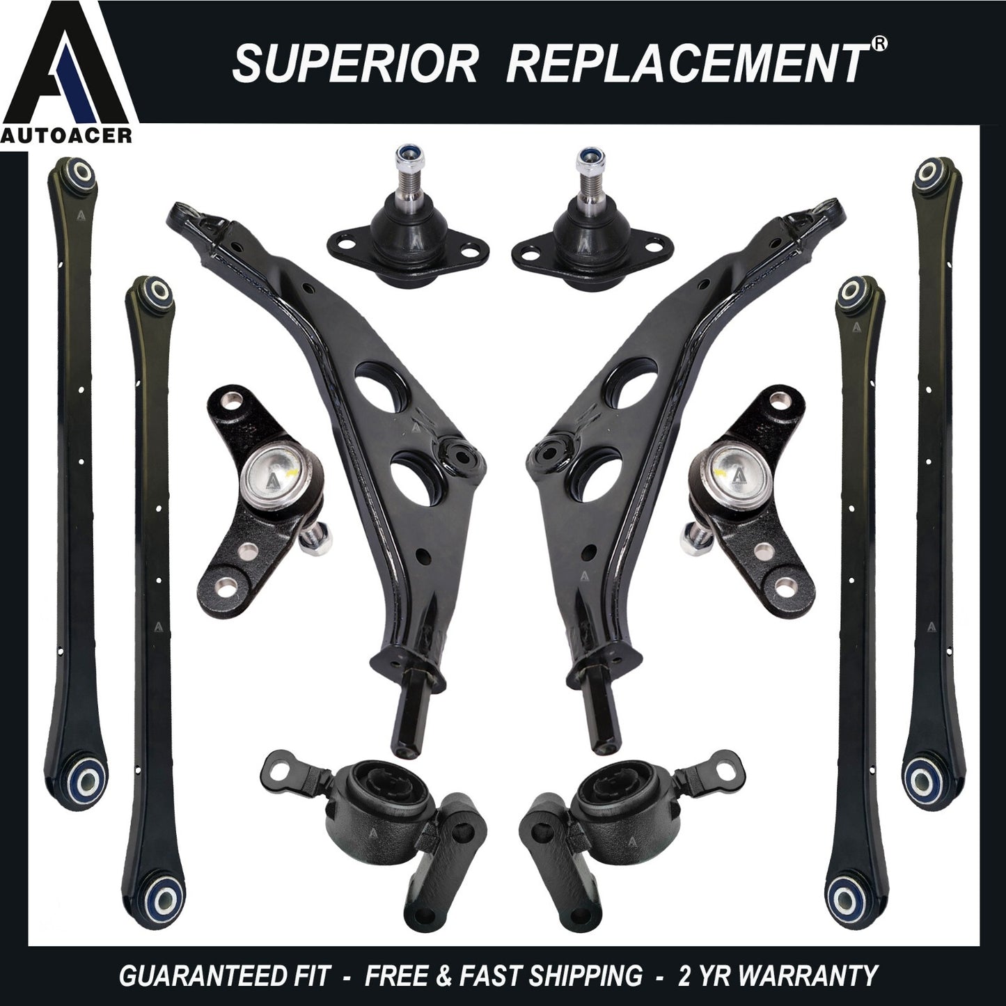 Front & Rear Control Arms, Bushings & Inner Outer Ball Joints Kit 12 pc For MINI