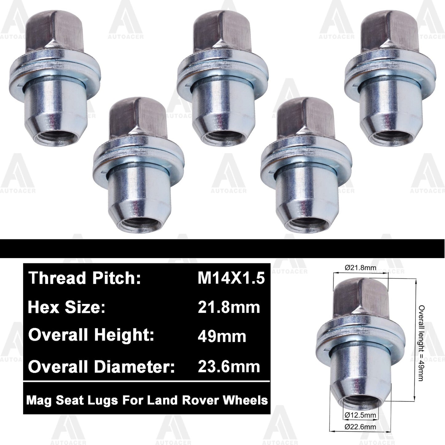 AUTOACER -5p Wheel Lug Nuts M14x1.5 for Land Rover Discovery LR2 LR4 Range Rover