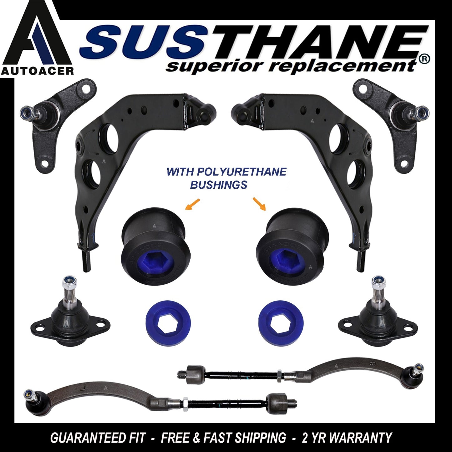 Front Lower Control Arms, Poly Bushings, Ball Joints & Tie Rods Kit 10p for Mini