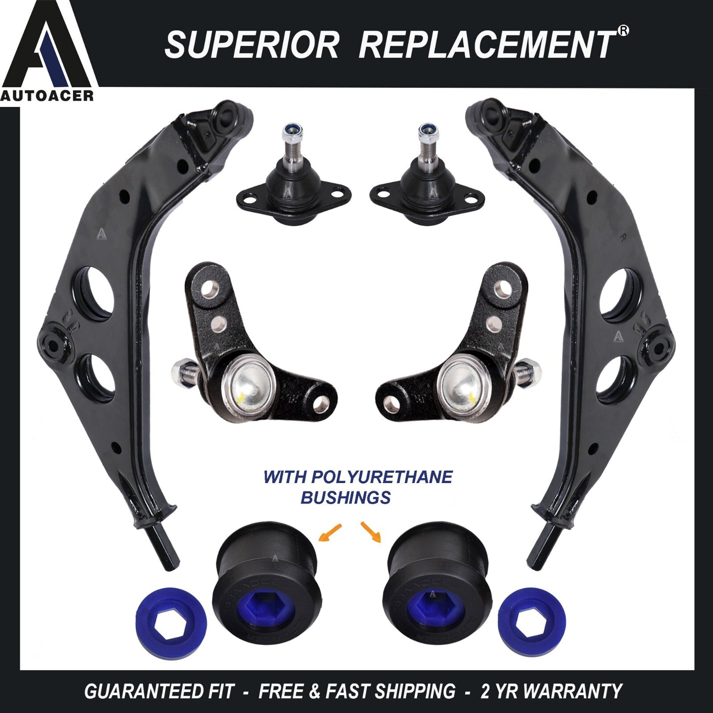 Front Lower Control Arms, Poly Bushings, Inner Outer Ball Joints Kit 8p for MINI