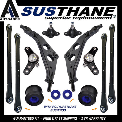Front & Rear Kit 12p Upper Lower Control Arms, PU Bushings, Ball Joints for Mini