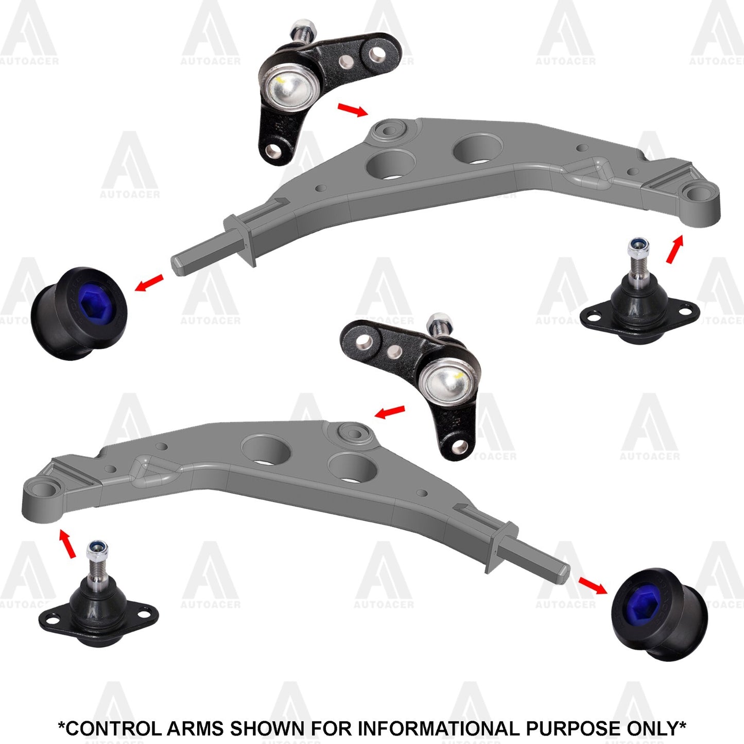 Front & Rear Kit 12p Upper Lower Control Arms, PU Bushings, Ball Joints for Mini