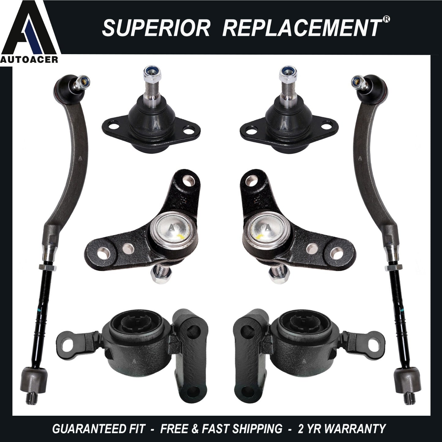 Front Suspension Kit 8p - Lower Arm Bushings, Ball Joints & Tie Rod Set for Mini