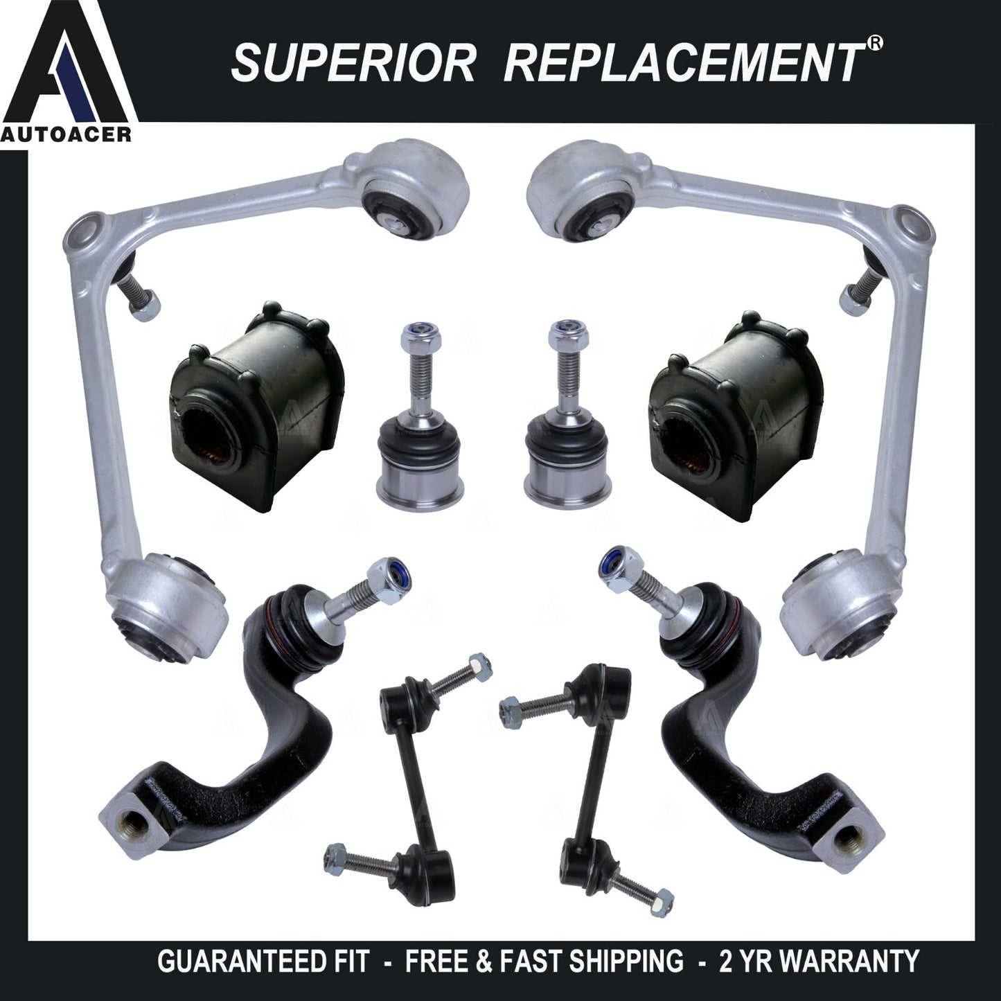 Front Control Arms, Ball Joints, Sway Bar Links & Tie Rod 10pc For JAGUAR S-TYPE