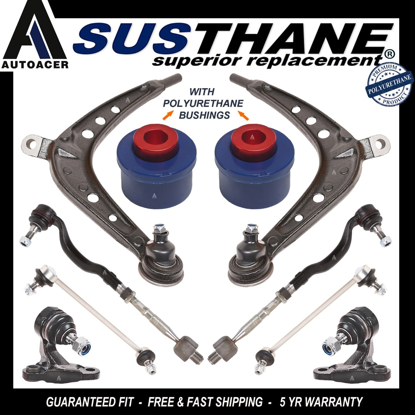 Front Suspension Control Arms PU Bushings links Tie rods Ball Joints for BMW E46