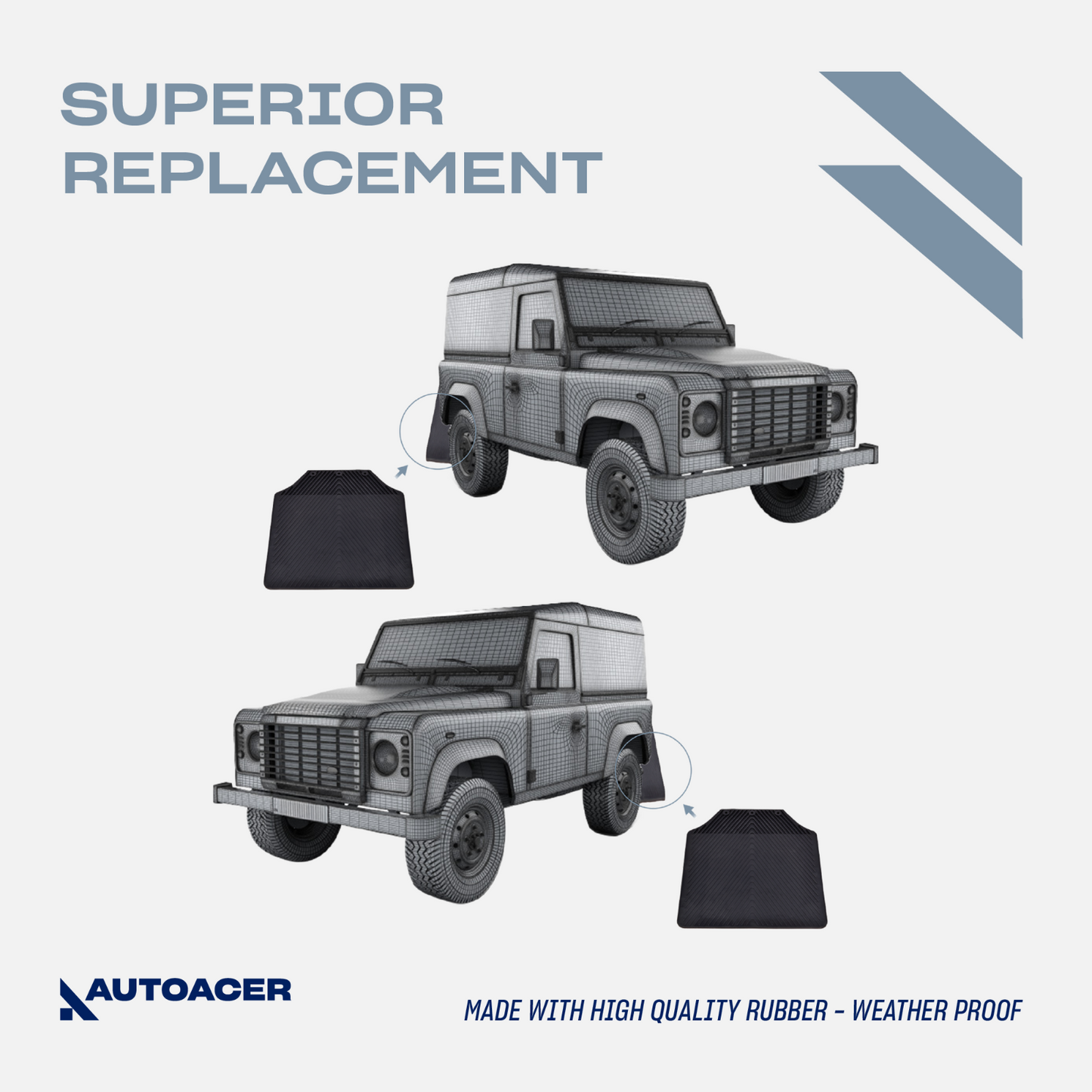AUTOACER -4p Front & Rear Original Rubber MudFlaps For LAND ROVER DEFENDER 83-16