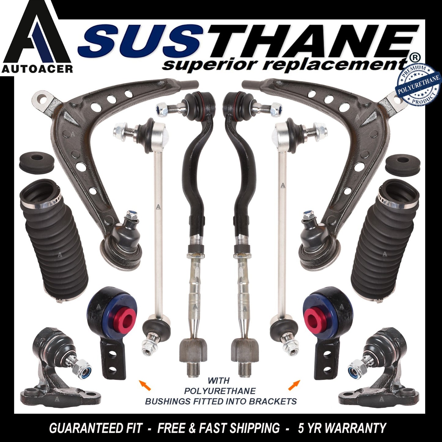 Front Control Arms Ball Joints PU Bushes Links Tie Rods Boot Kit 12p for BMW E46